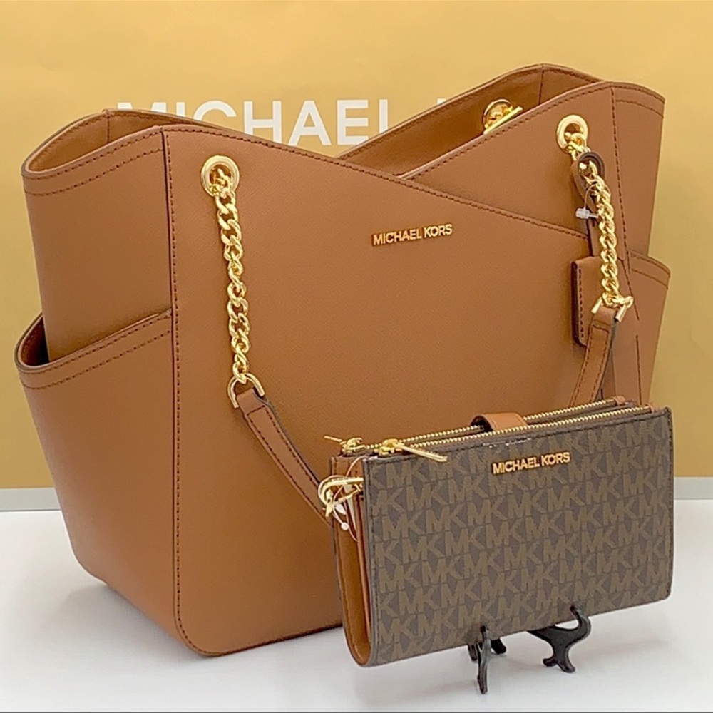 MICHAEL KORS LG X CHAIN SHOULDER TOTE & WALLET SET - Picture 1 of 16